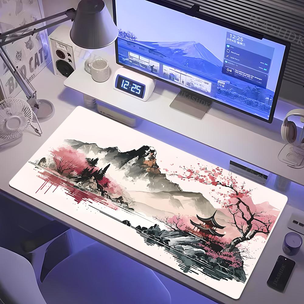Table Computer Desk Accessories Cherry Blossoms Gamer Setup Decoration Gaming Pad Desktop Mat Wireless Mouse Ped White Mousepad