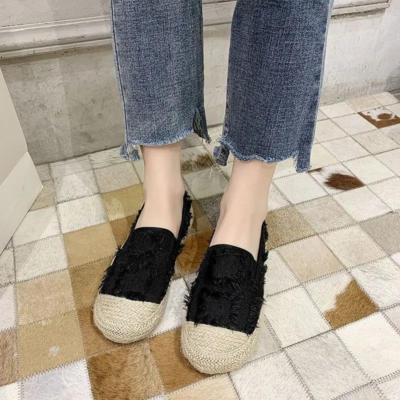 Fashion Espadrilles Flat Women's Shoes Canvas Loafers Slip On Female Footwear Round Toe Daily Routine With High Quality Offers Luxury A