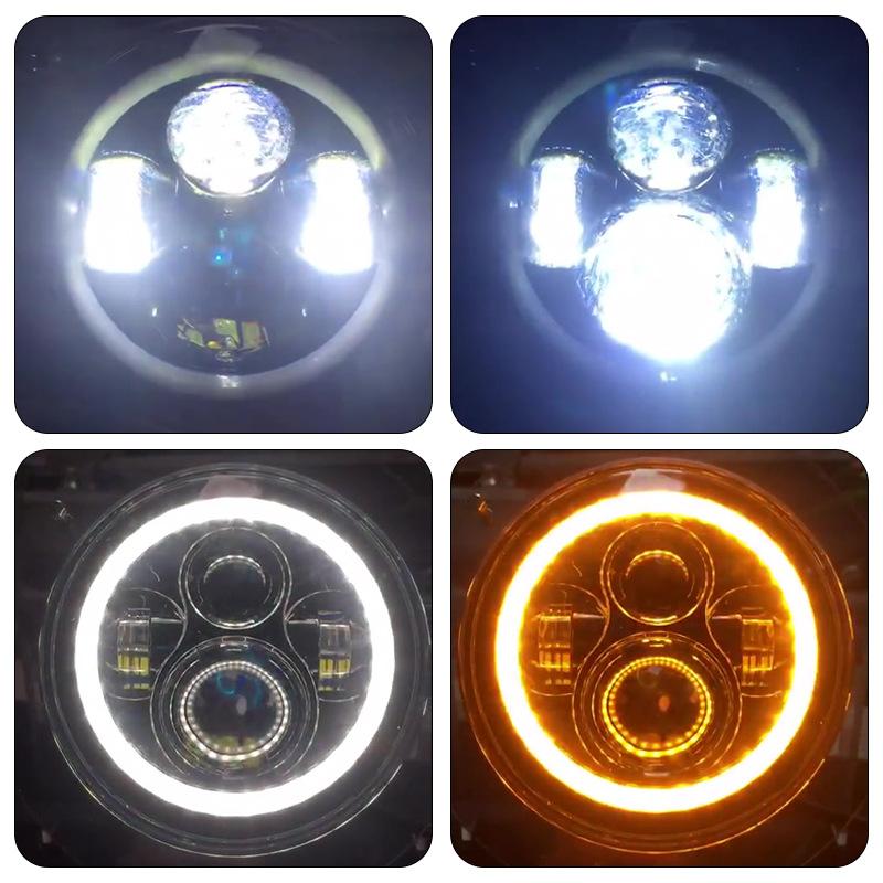 Car LED Headlights 7-inch Round Headlights Full Round Daytime Running Lights with Steering H4 Super Bright High and Low Beam Modification
