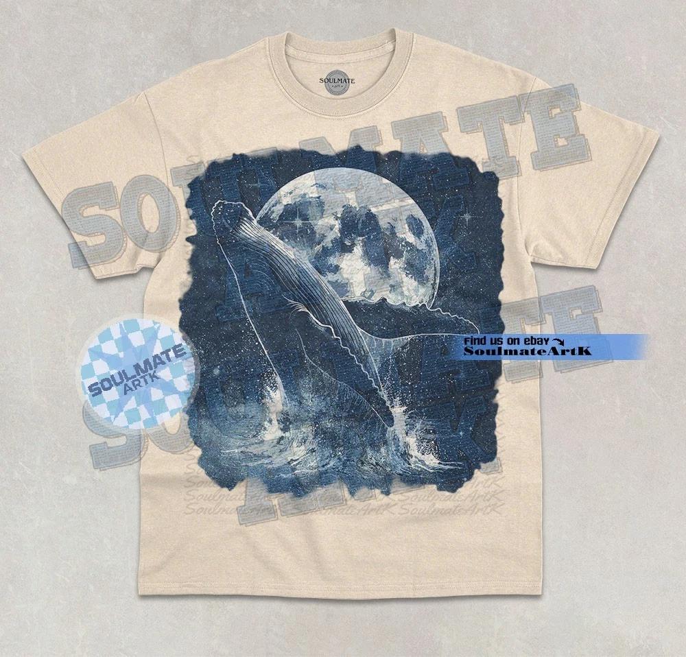 Moon Whale Midnight T-Shirt Funny Whale Lover Ocean Sea Graphic Unisex Shirt S