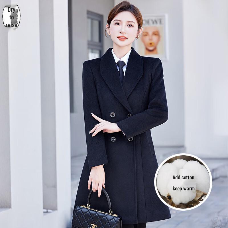 Women s Thickened Wool Blend Professional Mid-Length Coat 2XL