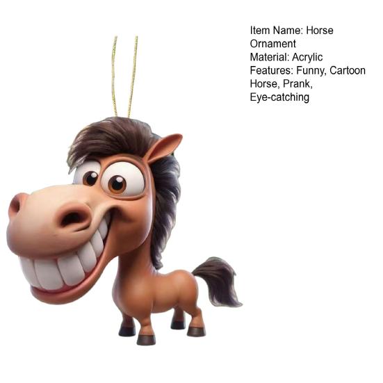 Funny Horse Acrylic Car Rearview Ornament 2D Flat Cartoon Prank Horse Automotive Interior Hanging Accessory for Tree Door Window Decor