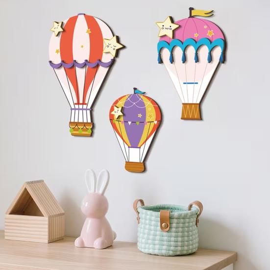 3 Pcs Hot Air Balloon Wall Decor Boho Wooden Nursery Wall Art for Living Room Bedroom Hallway Baby Shower Home Decor