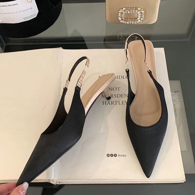 Fashion Bailamos 2025 Spring New Women Sandals Fashion Pointed Toe Slingback Sandals Shallow Slip On Dress Mules Shoes Thin Low Heels