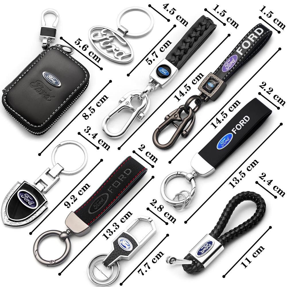 AAAMT1 For Ford Mustang Focus Transit 1Pcs Metal Leather Keychain Ring Edge Fiesta Escape Kuga Mondeo Fusion Ranger Auto Accessories