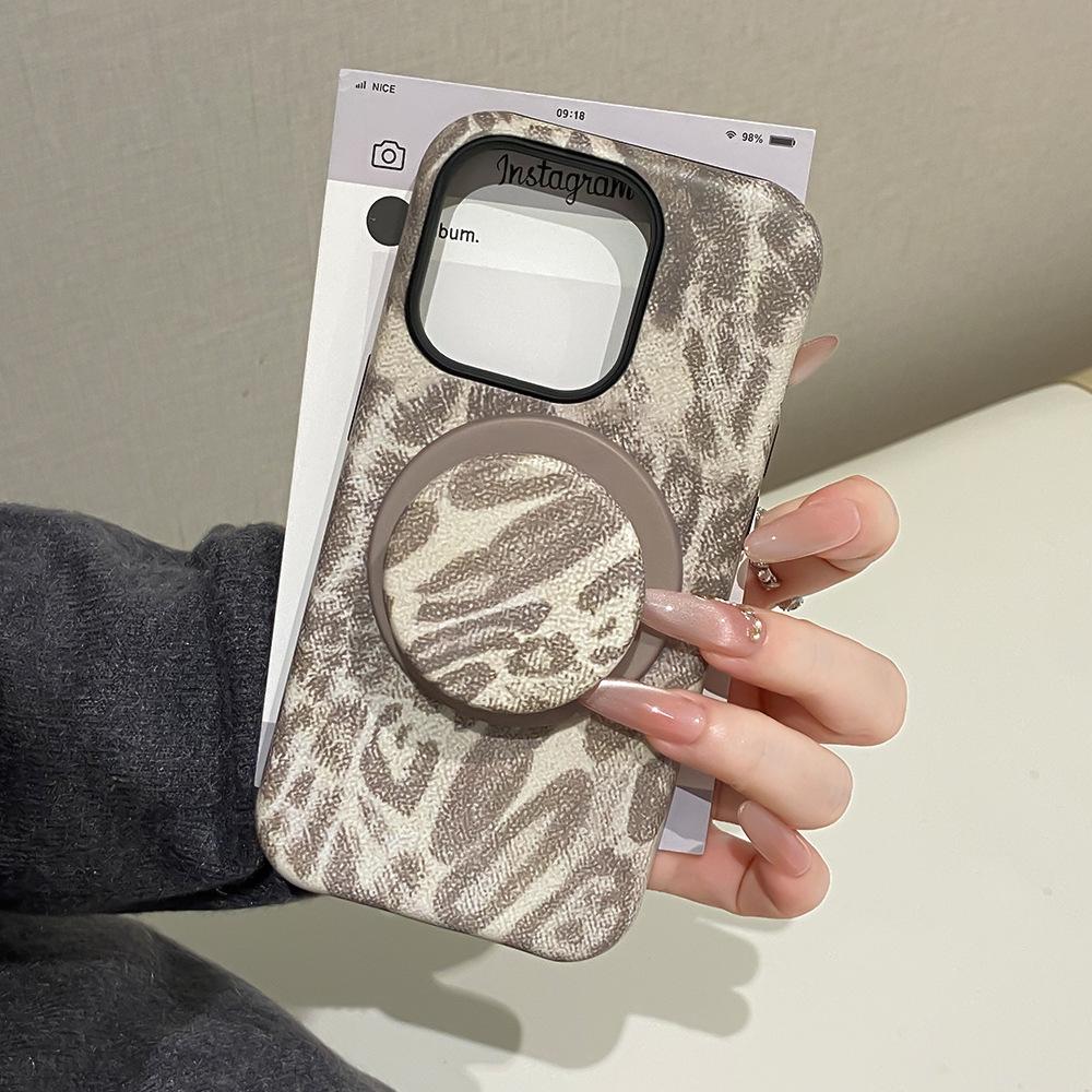 Applicable To Apple 16/17Promax Leopard Print Magnetic Mobile Phone Case iPhone14/15 Film Two-in-one Anti-drop