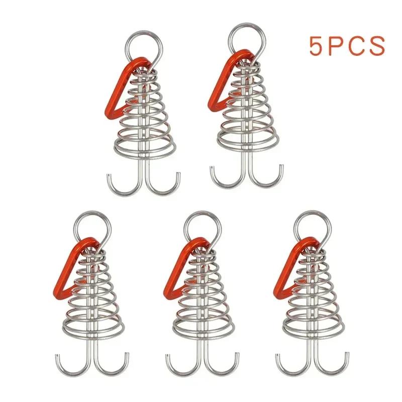 1-5pcs Tent Rope Tensioner Fishbone Deck Anchor Nail Windproof Octopus Deck with Spring Bucklesuitable for Outdoor Camping Tools