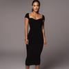 European and American ins style 2026 summer explosive women's clothing new one-word collar ribbed long slim dress wholesale