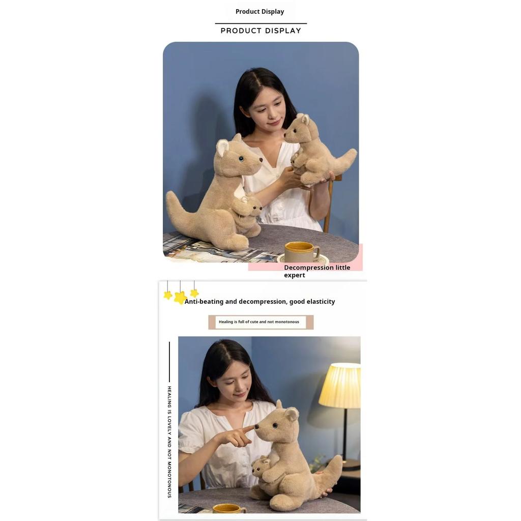 22/35cm Mother and Child Kangaroo Doll Simulation Doll Plush Toy Handmade Doll Cartoon Anime Cute Pillow Cushion Home Decoration