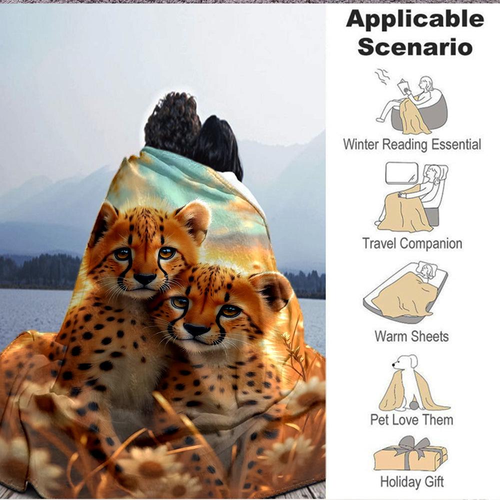1pc Cheetah, Flowers Blanket Lightweight Flannel Blanket Throw Blanket For Sofa, Bed, Travel, Camping yy2509026130