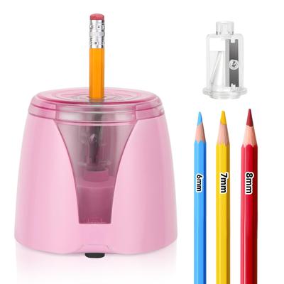 TYS Electric Pencil Automatic Colored Pencil Battery Powered School Supplies Sharpener, Sharpener, (Not Included), (Pink)