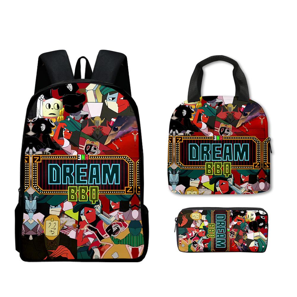 Trendy Popular Funny Novelty ENA Dream BBQ 3D Print 3pcs/Set Student School Bags Laptop Daypack Backpack Lunch bag Pencil Case
