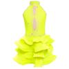Girls Sparkly Rhinestone Latin Dance Dress Sleeveless Backless Design with Flowy Tiered Skirt for Competition