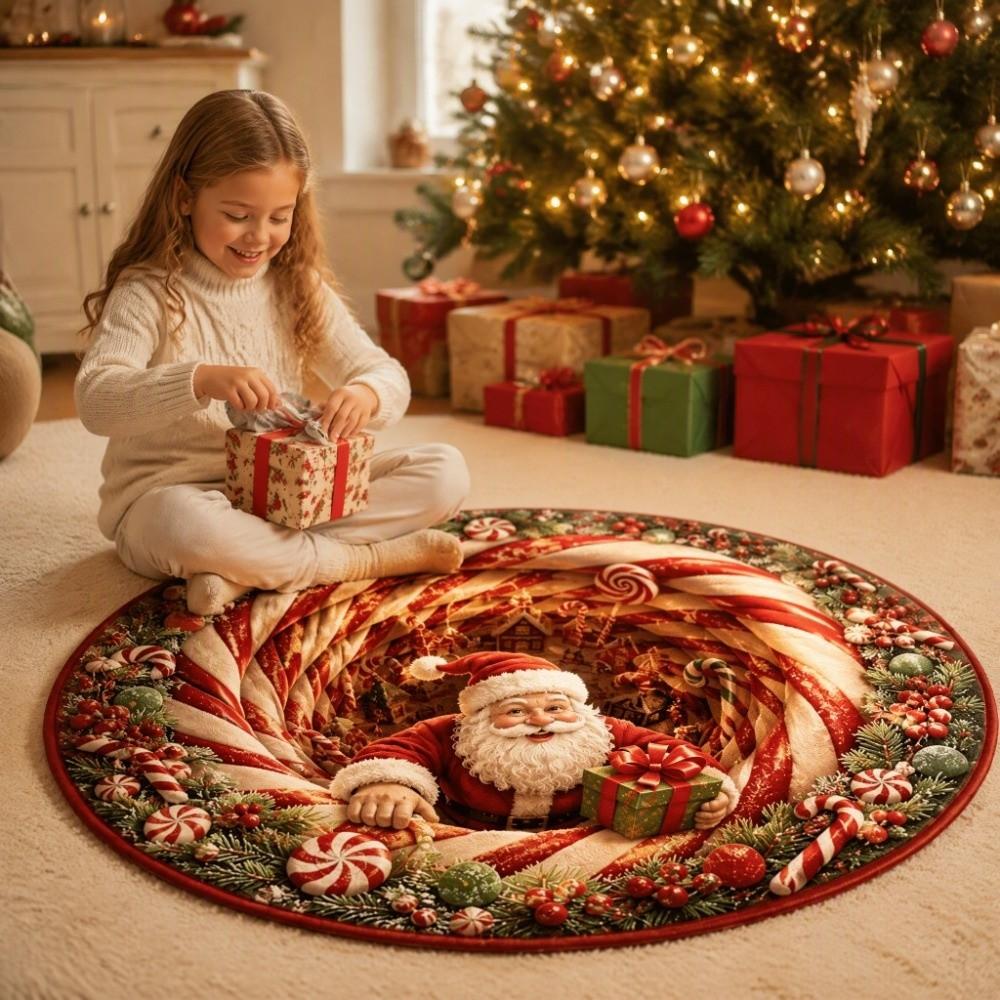 2D Flat Printed 3D Illusion Rug Non-Slip Christmas Doormat Cartoon Cute Xmas Home Decor Outdoor