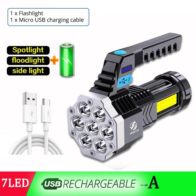 NEW USB Rechargeable Super Bright Solar LED Camping Flashlight With COB Work Lights Handheld Solar Powered Lanterns Searchlight