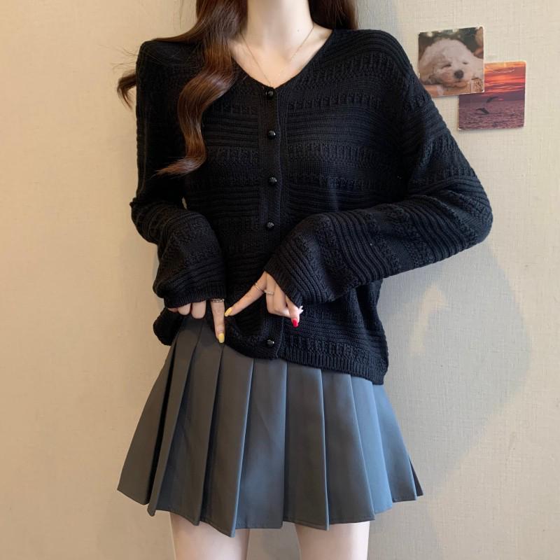 Plus Size Women s V-Neck Hollow Out Long Sleeve Cardigan - Early Spring 2026 3XL чёрный