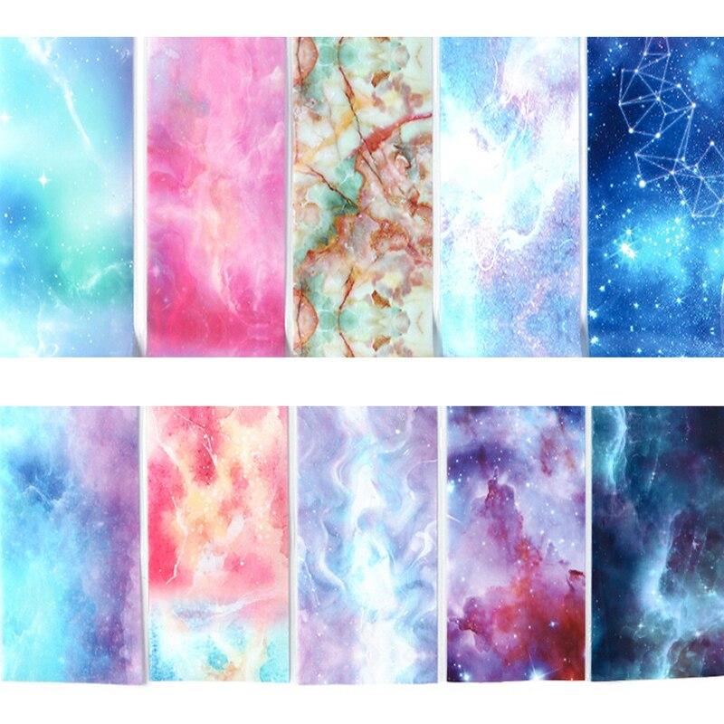 10ks/sada Fólie na nehty Květinová krajka Leopard Mramor Samolepky na nehty Obtisky Starry Sky Paper Nail Art Dekorace