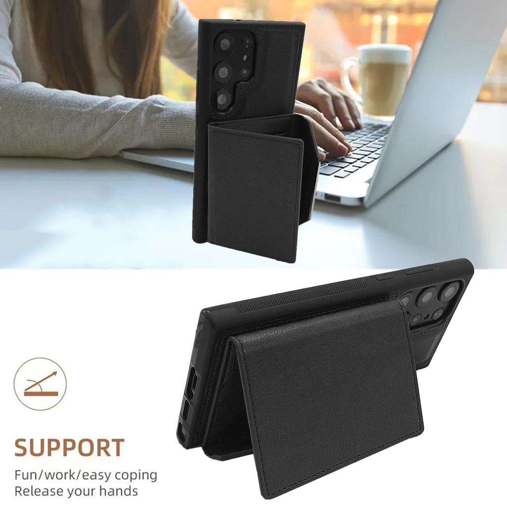 For Samsung Galaxy S25 Ultra Case Card Bag Kickstand TPU+PU Phone Cover
