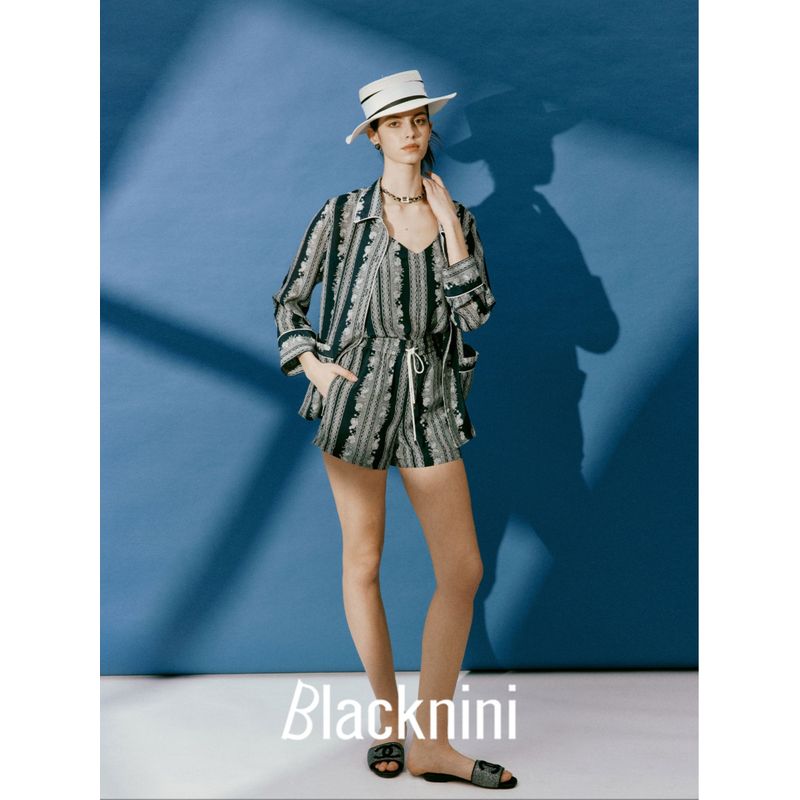 Blacknini Yinhuafu/Holiday Series Matte 12 M Silk Crepe De Chine Shirt/Sling/Shorts