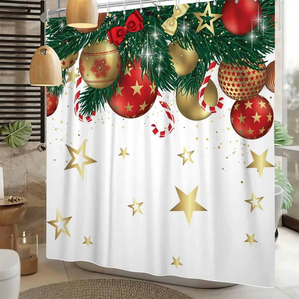 Christmas Shower Curtain Xmas Balls Shower Curtains For Bathroom Decorations Pine Trees Stars Bathroom Curtain Christmas Holiday
