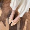  Pointed high heels, pearl temperament, versatile thin heels, highend single shoes, fattened and widened largesize women's shoes