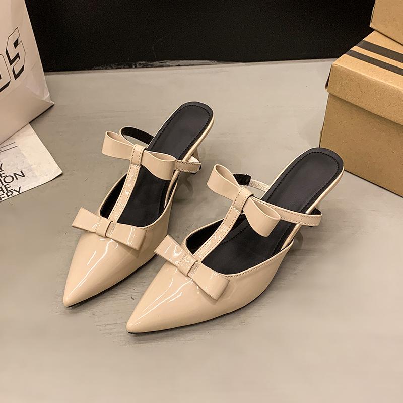 2025 spring new pointed head thin heel high heel temperament thin French fashion sexy beautiful bag head half drag women's shoes