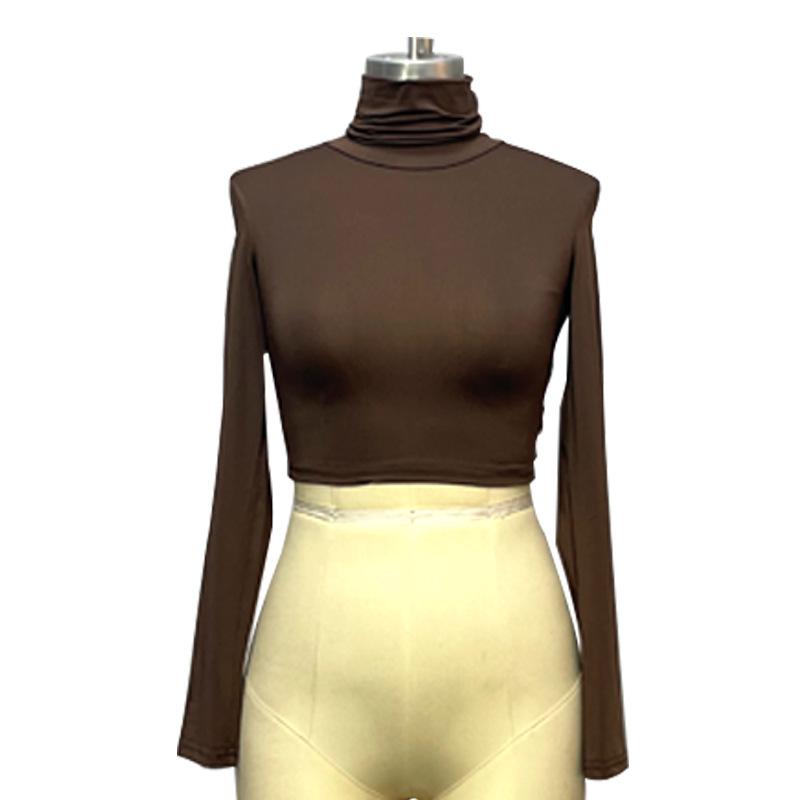 Tooxika New Spring And Autumn T-shirt Long Sleeve High Collar Short Style Navel-exposing Sexy Slim Bottoming Shirt