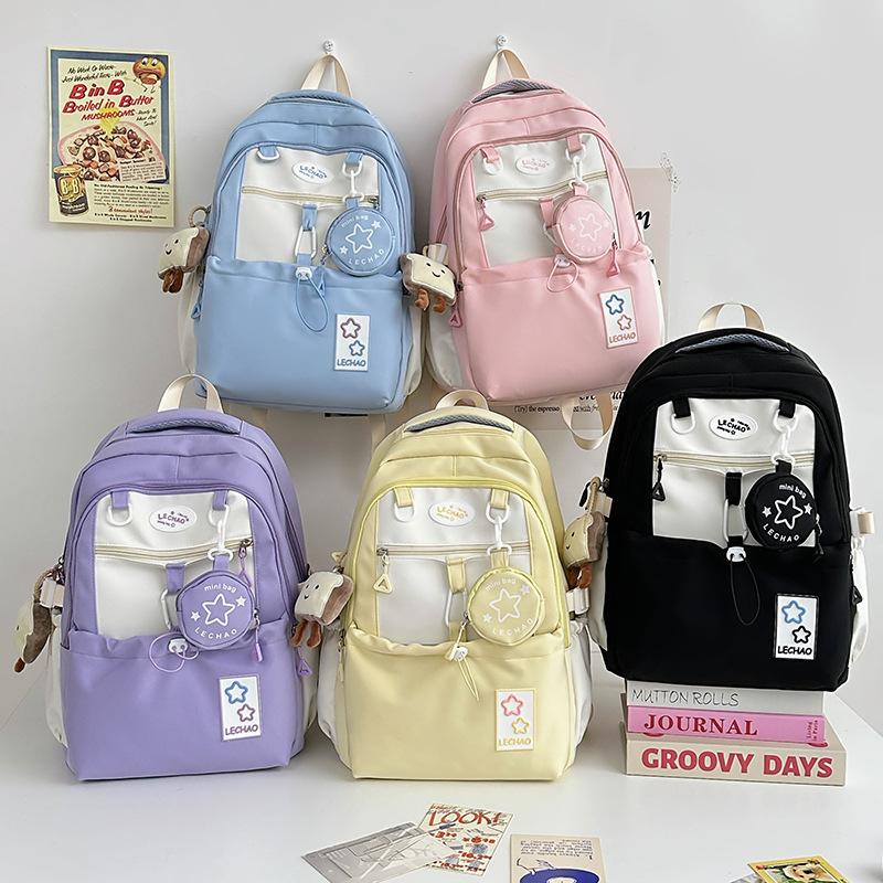 style versatile girl cute backpack contrasting color splicing primary and secondary school students lightweight backpack