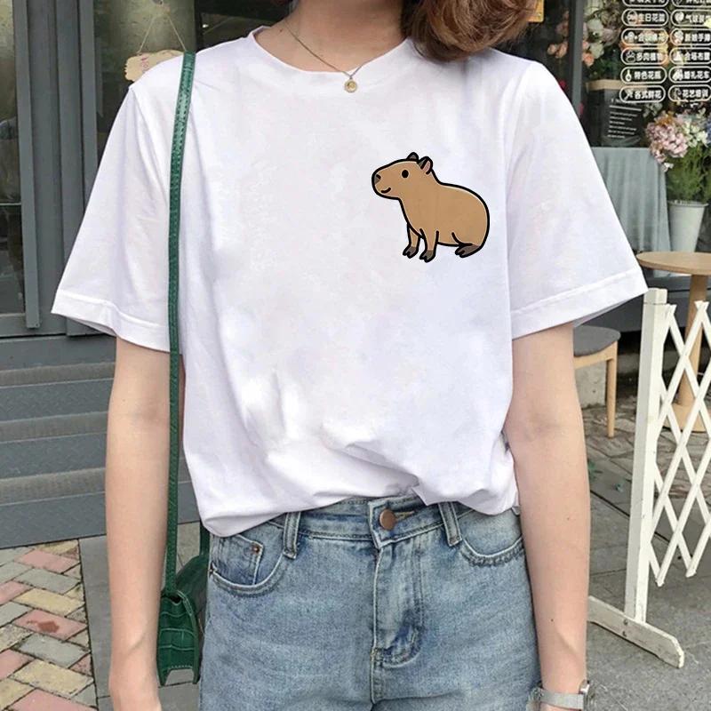 Cute Capybara Clothing T-Shirt Women Vintage Cartoon T Shirt Female Casual Anime Top Tees T Shirt Manga Women Graphic Tee Tops