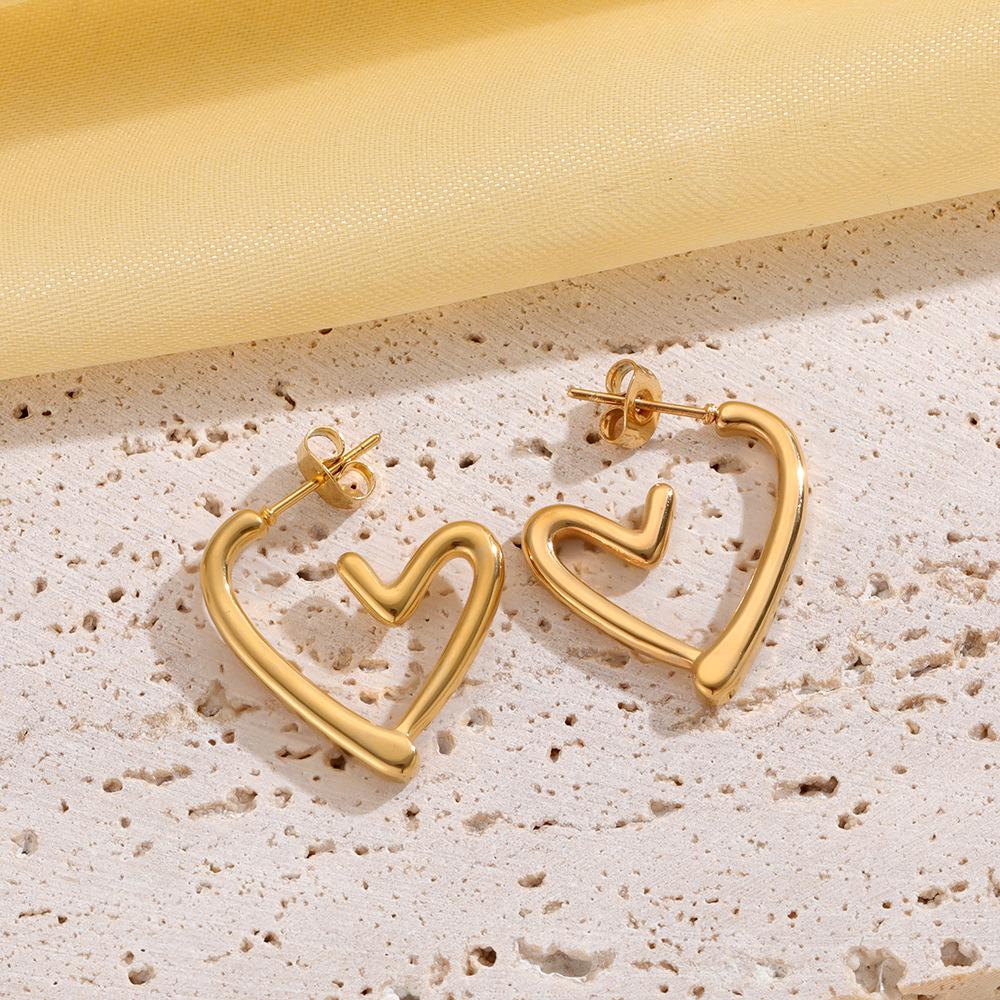 Stylish Gold Heart-Shaped Hoop Earrings for Women