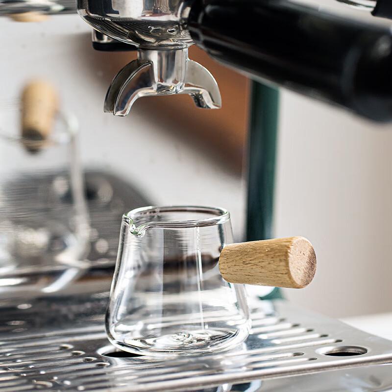 Mini Coffee Glass Milk Jug with Wooden Handle