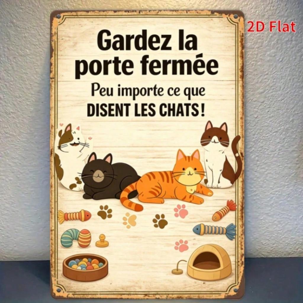 Cute Cat Paw Tin Sign, Retro French Pet Quote, 2D Metal Plaque, Home Entryway Wall Decor, 7.87x11.81in