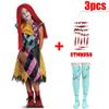 Kids Girls Boys Cosplay Christmas Eve Scary Ghost Bride Sally Skeleton Jack Dress Striped Halloween Character Dress Up Costume