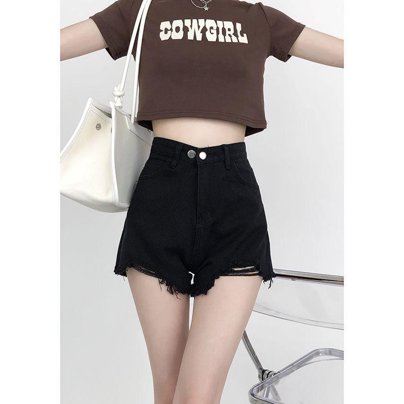 Women's High Waist Black Wide Leg Denim Shorts - Retro Raw Edge, Spring/Summer 2025