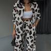 Women's Sets Women's Outfits Leopard Print Elegant Casual Streetwear Long Sleeve Tops Wide Leg Pants Tracksuit 2 Piece Sets Plus Size