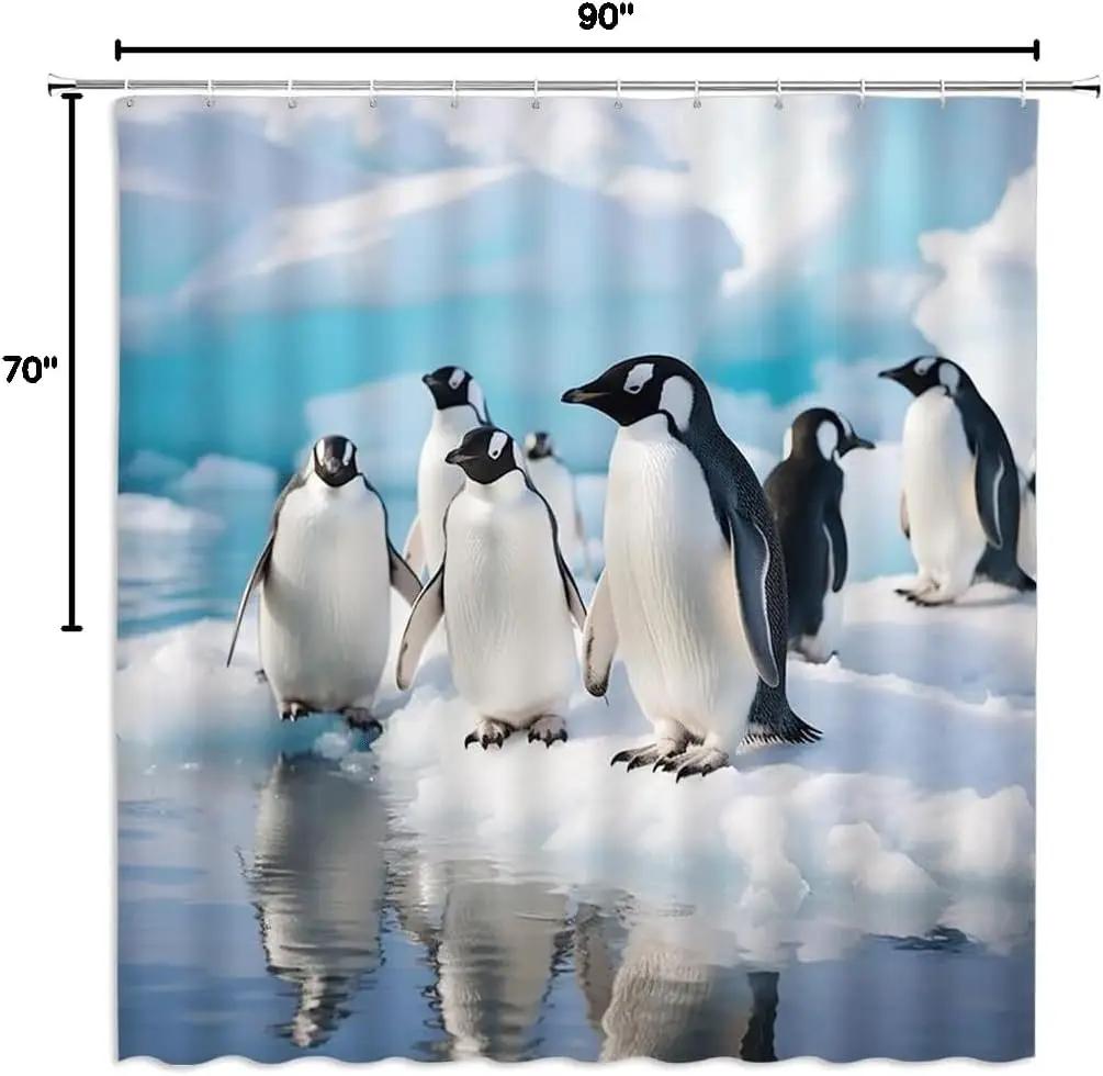 cute antarctic animal images shower curtain roaming ice sheet funny nature scene bathroom decoration fabric shower curtain