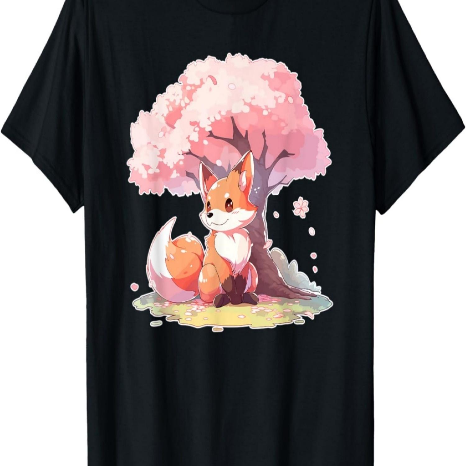 Kawaii Fox  Otaku Cherry Blossom Flower Sakura Tree- T-Shirt(1) S