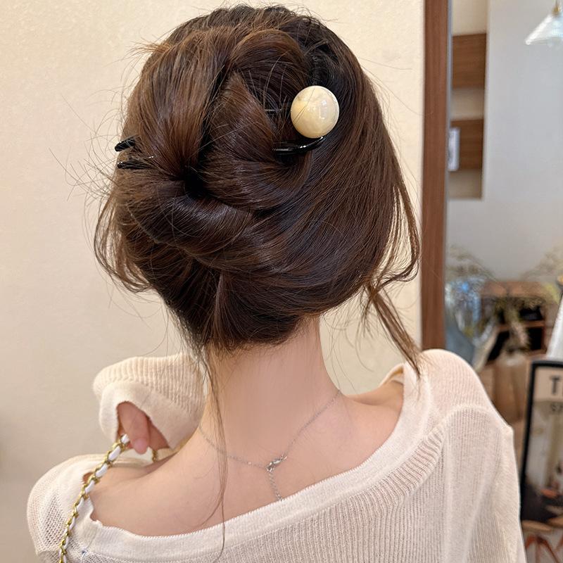 Vintage Kaffee Acetat U-förmige Haarnadel für Frauen Mädchen Mode Runde Perle Geometrische Haarstäbe Schmuck Haarschmuck