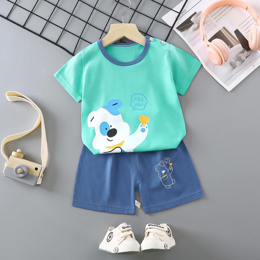 Children's Short-sleeved Suit Pure Cotton Girls Summer Clothes Boys T-shirt Baby Baby Clothes