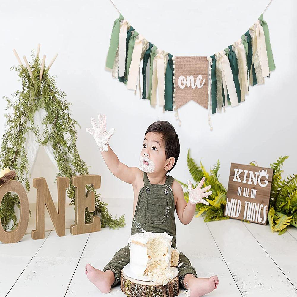 Green Wild Theme Baby Chair Banner Hanging 1st Birthday Decoration  Party Decor Accessories