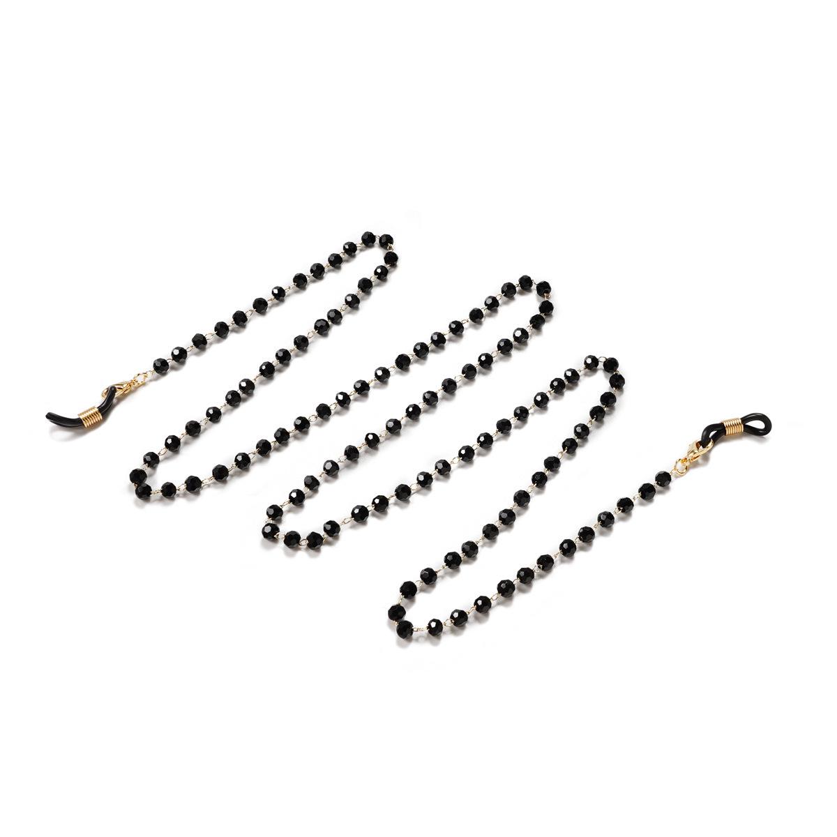 Retro Black Crystal Glasses Chain Sunglasses Encryption Chain Mask Hanging Chain Beads Glasses Metal Chain