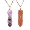 Hand-Wrapped Retro Natural Stone Crystal Amethyst Sword-Shaped Mesh Pocket Pendant Necklace N505