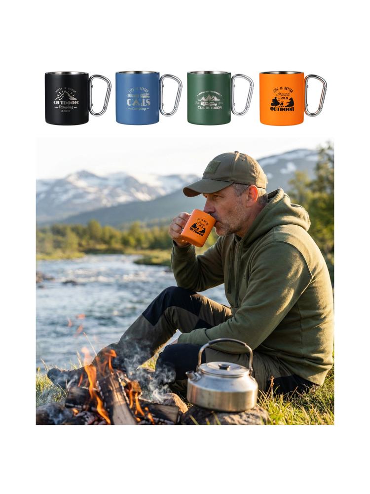 Tazza da Caffè in Metallo Leggero per Campeggio all'Aperto Tazza da Viaggio Termica a Doppia Parete Tazza da Campeggio con Manico Durevole