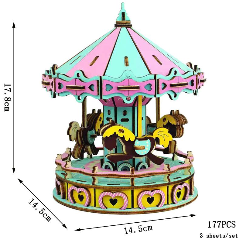 3D Wooden Puzzle Ferris Wheel Model Diy Assembly Kits Carousel Toys For Children Girls Christmas Tree Gift Home Room Decoration