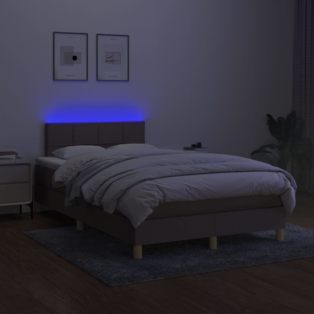 Box Spring Bed with Mattress & LED Light Taupe 120 x 190 cm Fabric