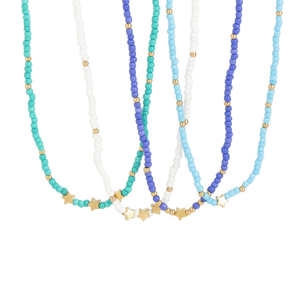 Accessories, Creative Color Rice Bead Star Clavicle Necklace Women, Simple Beaded Contrast Geometric Items