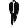Men's Solid Color Button Double Pocket Long Sleeve Jacket Casual Trousers Two Piece Suit