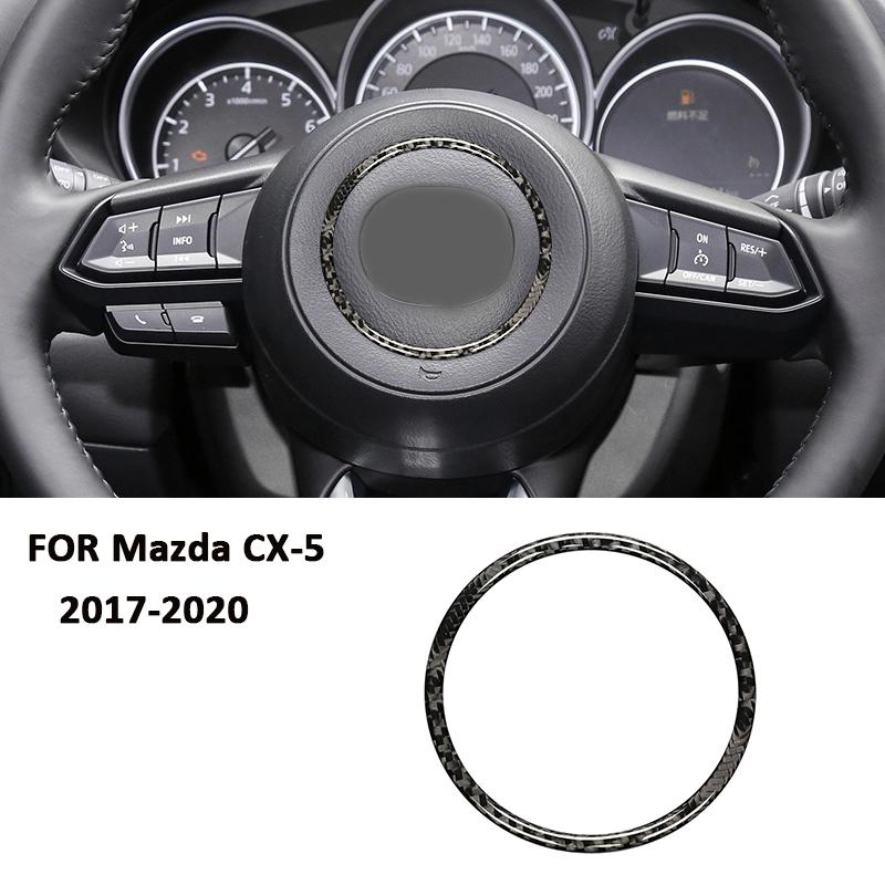 For Mazda CX-5 2017- Carbon Fiber Car Steering Wheel Center Emblem Frame Trim Ring ecoration Sticker Interior Accessories