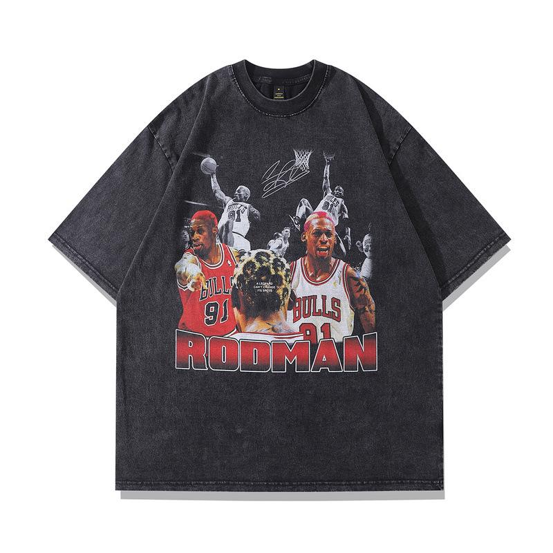 American Street Style Rodman Character Retro Short-Sleeved Men'S And Women'S Ins High Street Washed Old Loose T-Shirt