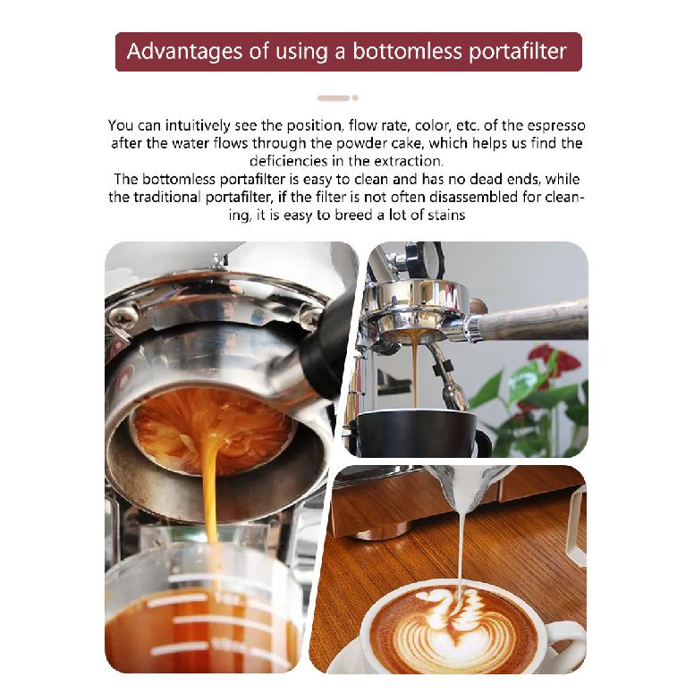 58mm Bottomless Portafilter for generic 2 ears Espresso Machine/Gemilai/Expobar/pandorra/Stainless Steel Handle-Wood 2 Ears Coffee machine
